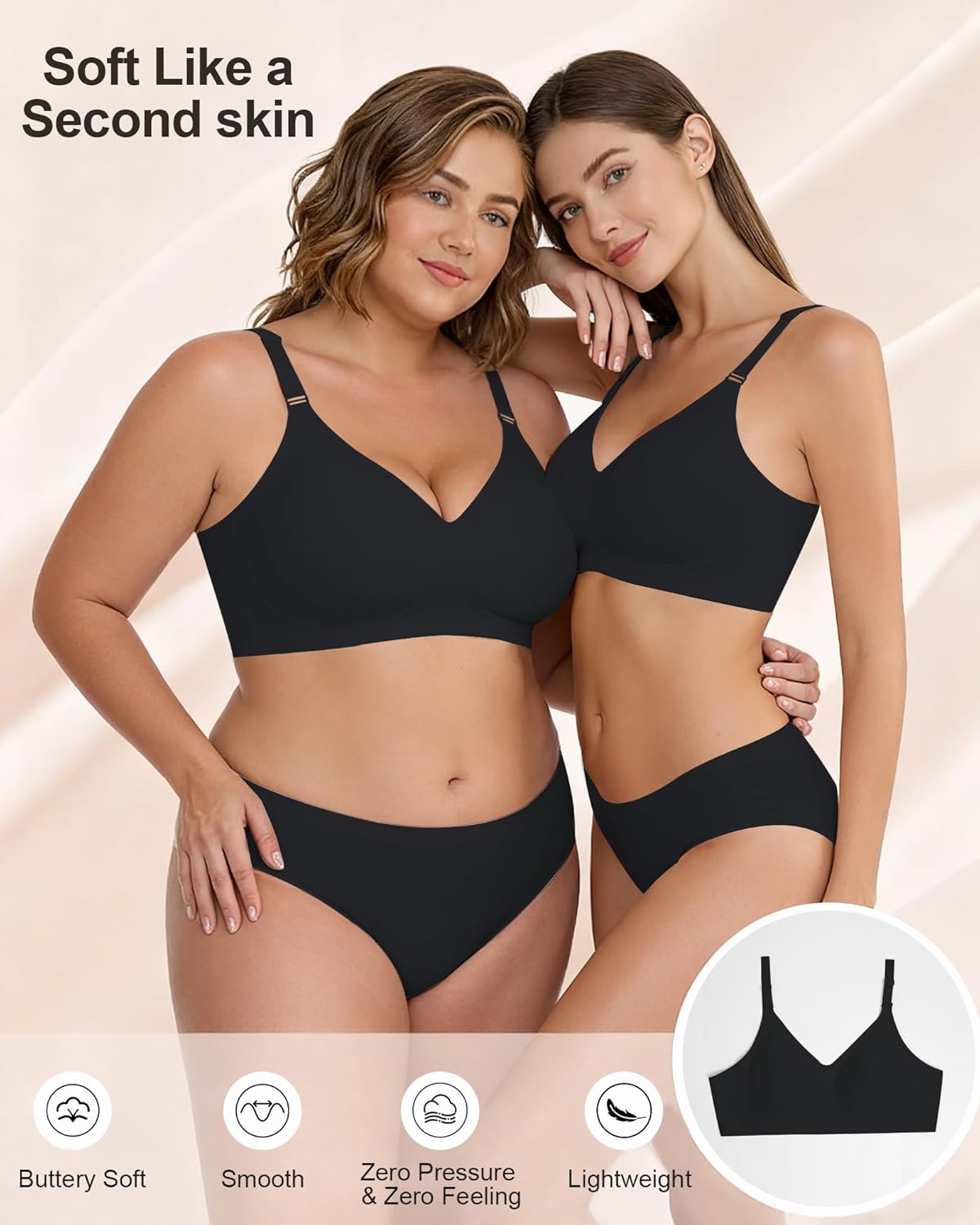 Wireless Push Up Seamless Tshirt Bra No Show Padded Wirefree Full Coverage Comfortable Bras with Support and Lift - Image 2