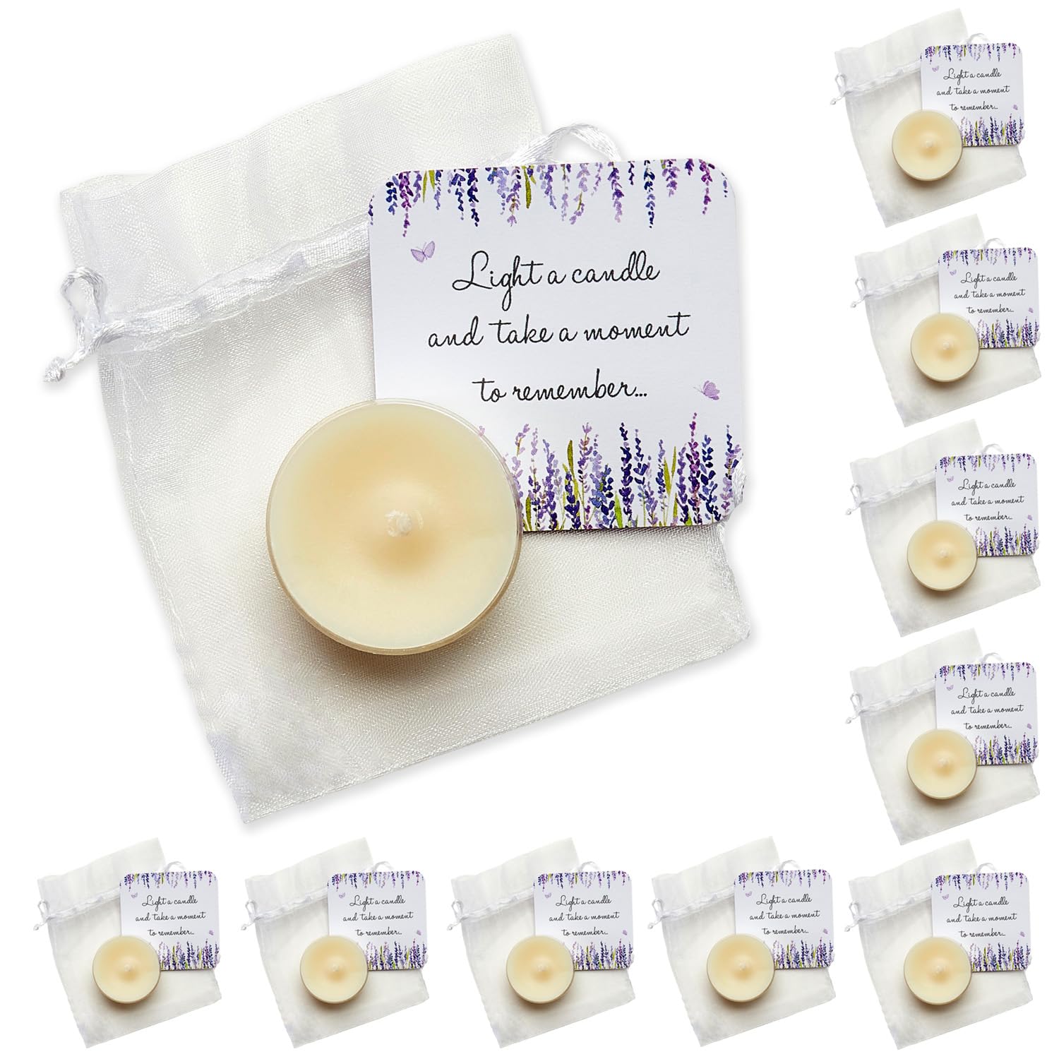 ANGEL & DOVE Tealight Funeral Favours, Lavender Design, Pack of 10 - A Thoughtful Keepsake Gift for Guests