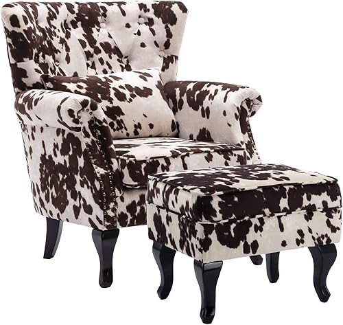 Miniatura 95 de Kmax Silla de club de terciopelo con diseño de trono copetudo de mediados de siglo, asiento acolchado, patas de madera, para el hogar, club, Tela