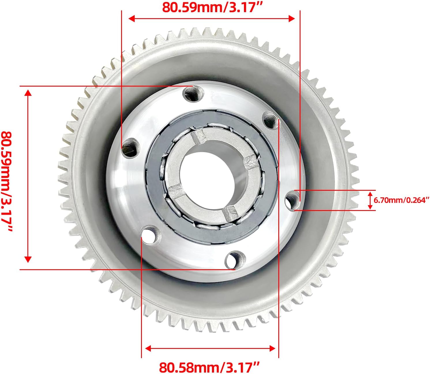 Starter Clutch One Way bearing Gear Assy fit for Yamaha TTR250 TT-R250 1999-2006/XT250 Tricker 250/YFM250 Raptor 250 2008-2013/TT250R Raid 1993-2004/Serow 250 (TTR250 Starter disc and teeth)