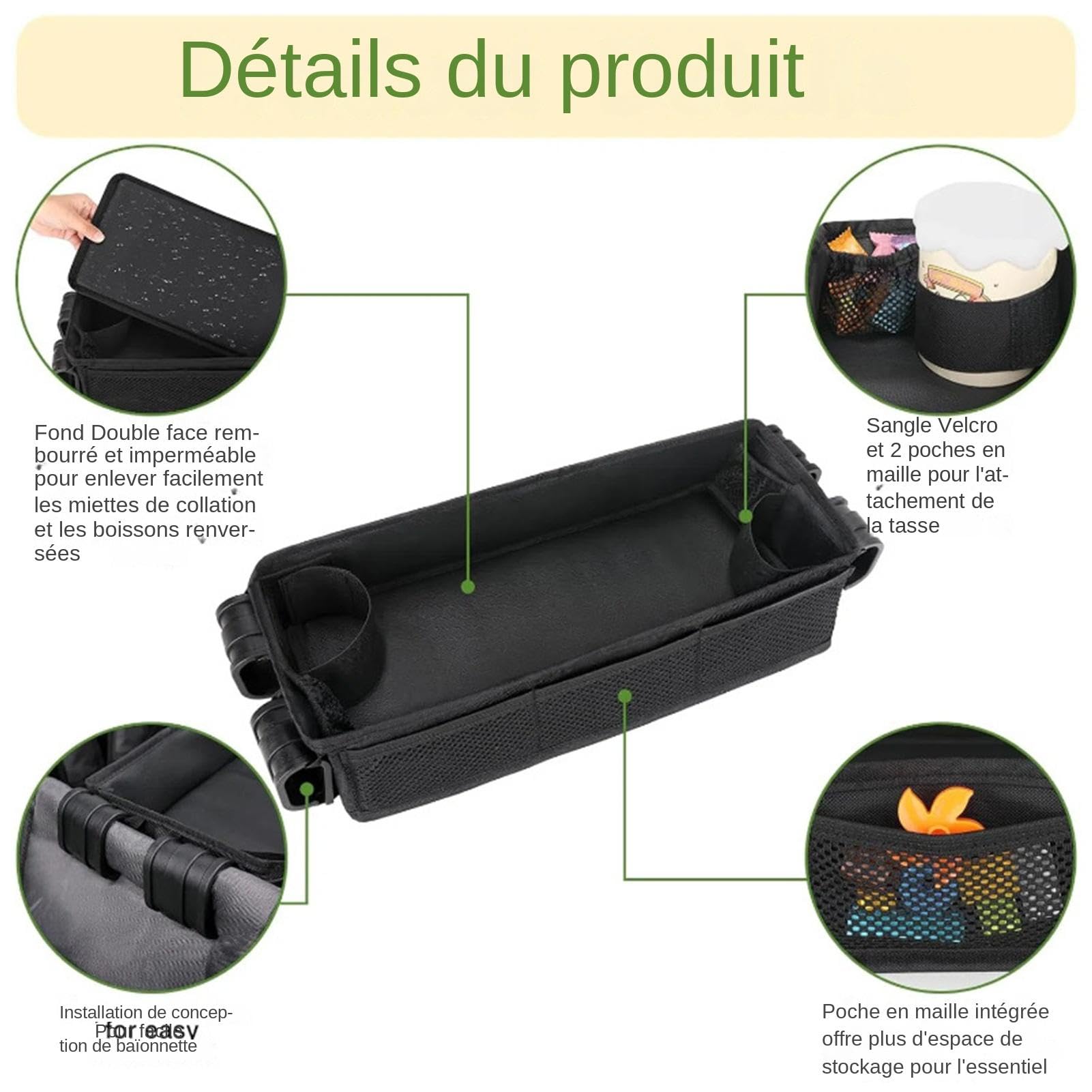 Snacktablett für Kinderwagen | Zubehör für Kinderwagen | Tablett für Kinderwagen | Kinderwagentablett mit Getränkehalter, Seite aus wasserdichtem Kunstleder, ideal für