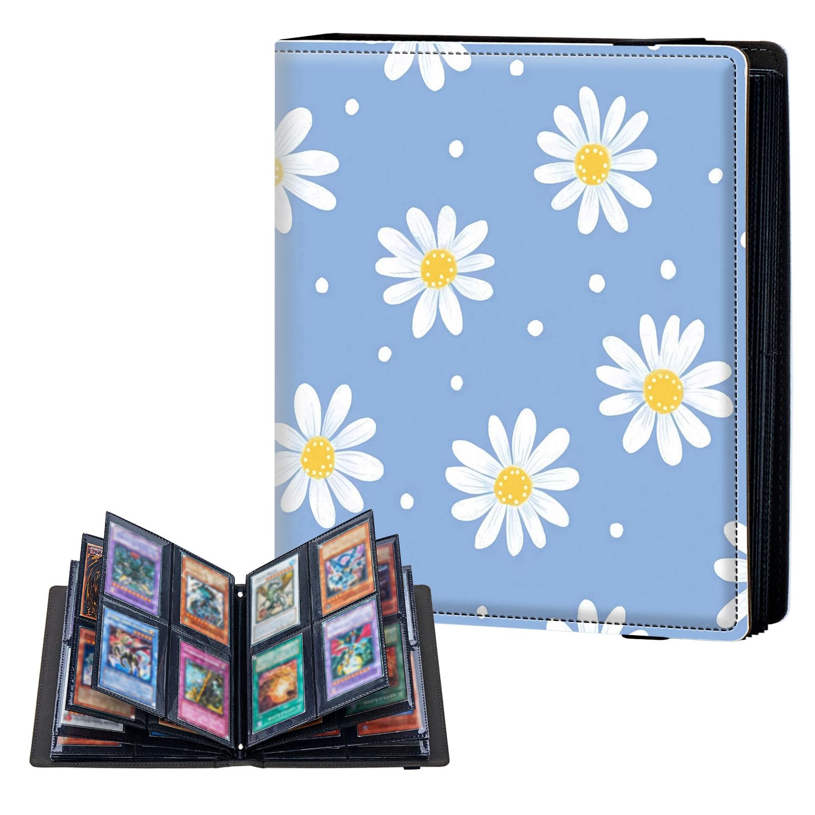 ETLKJVBL 4 Pocket Trading Card Binder, Card Collection Binder for TCG, MTG, Sports Cards, Baseball, Small Daisy Trading Card Book Holder for Collectors, Top Loader Binder