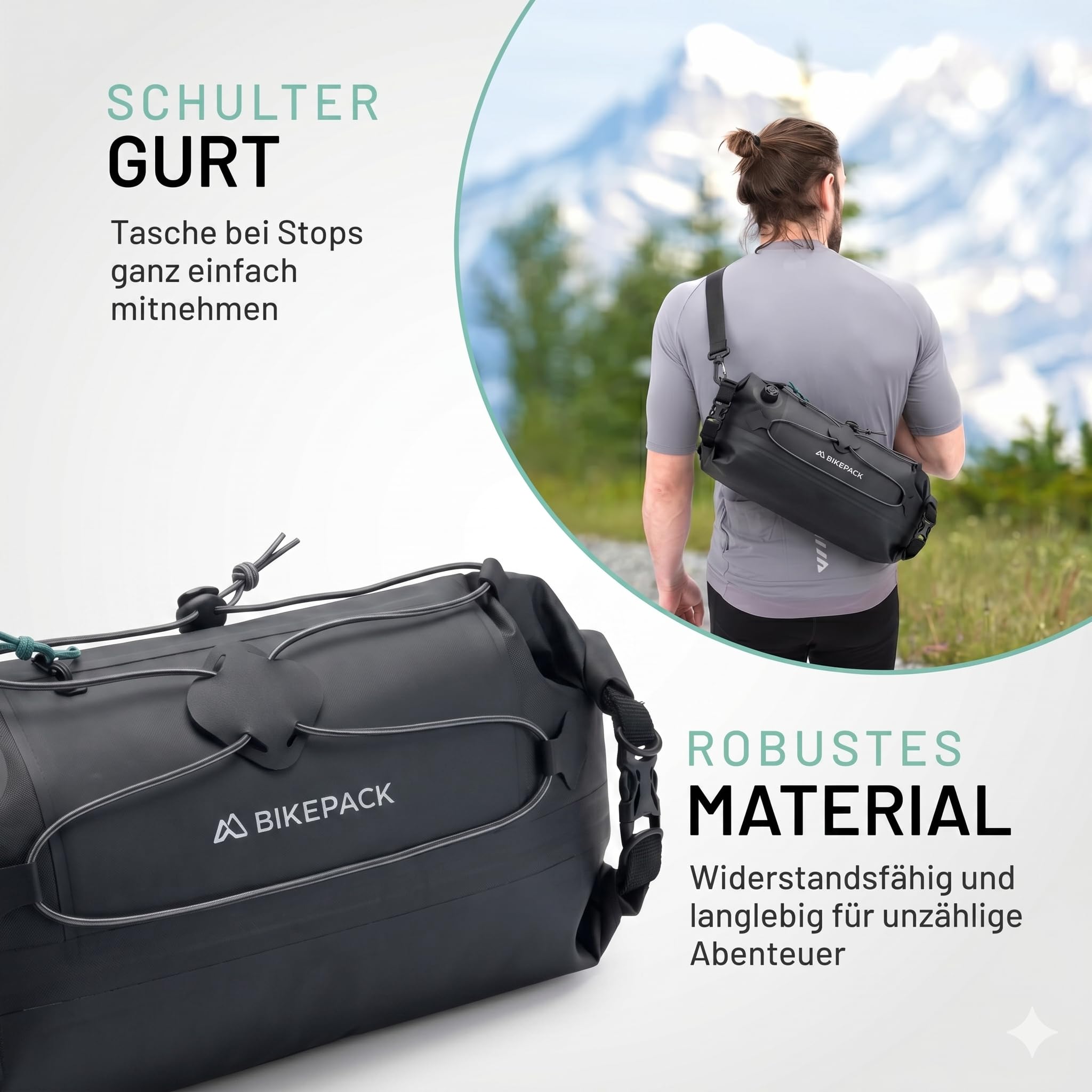 BIKEPACK Lenkertasche Fahrrad 9,5 L wasserdicht – Bikepacking-Rolle mit Innentrennung & Handyfach – Gravel, Rennrad, MTB, E-Bike
