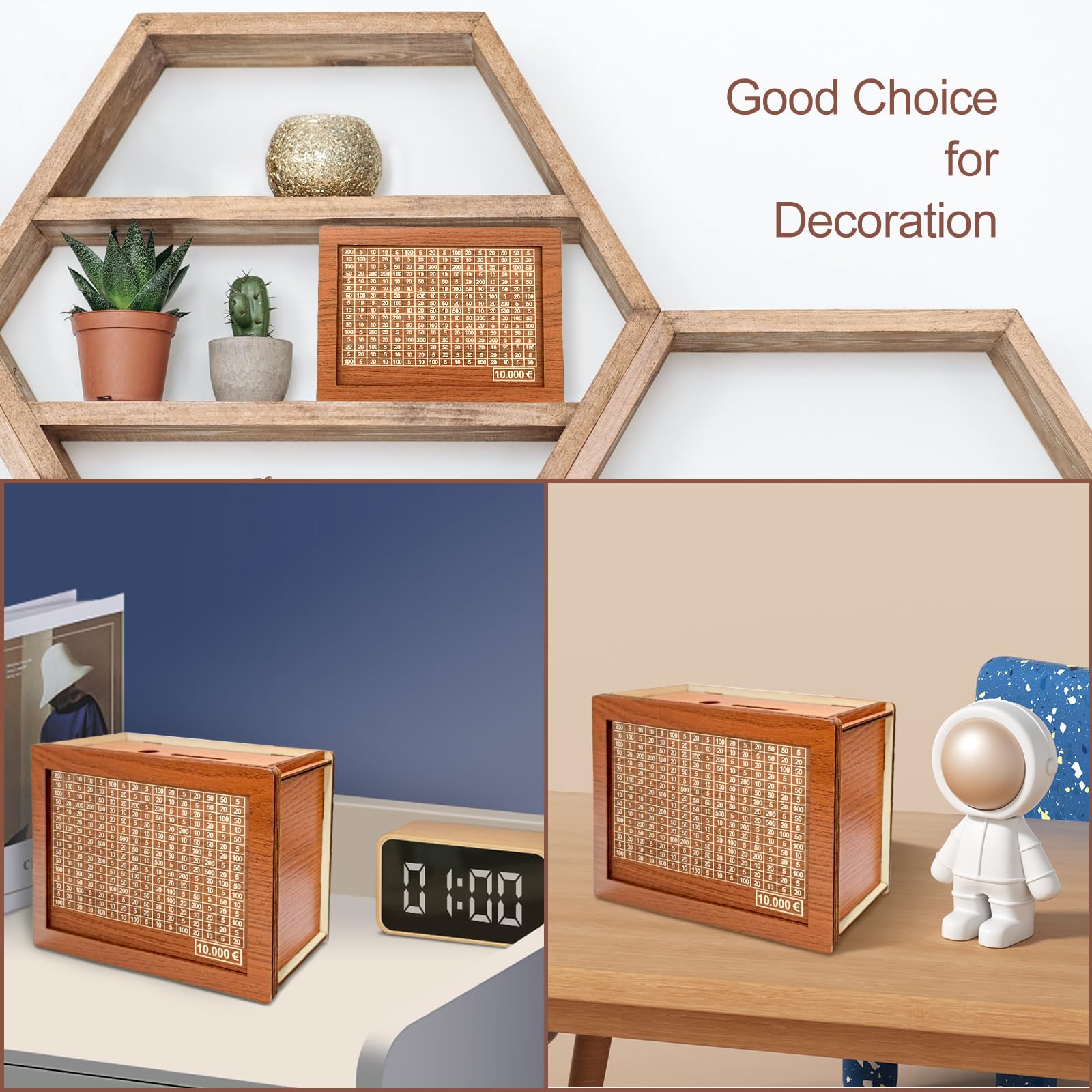 Salvadanaio Di Legno Con Contatore - Risparmia Fino A 3000€, Ideale Per Bambini E Adulti - Foto 2