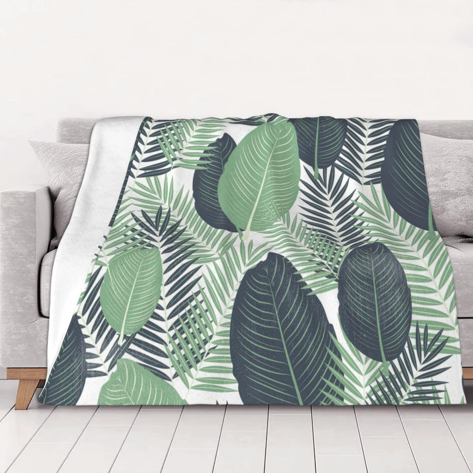Couverture flanelle feuilles tropicales plaid chaud jeté de lit 150x125
