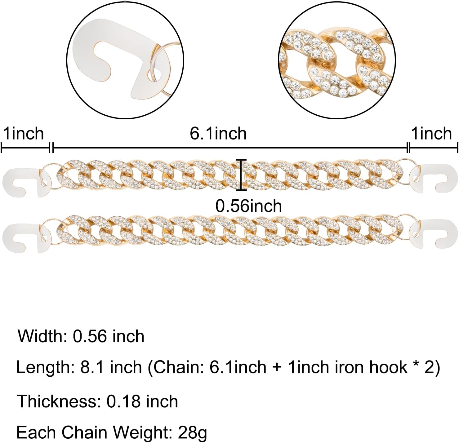 CUNUEN Bling Gold Chain Rhinestone Charms for Clogs Shoe Decoration (RoseGold)