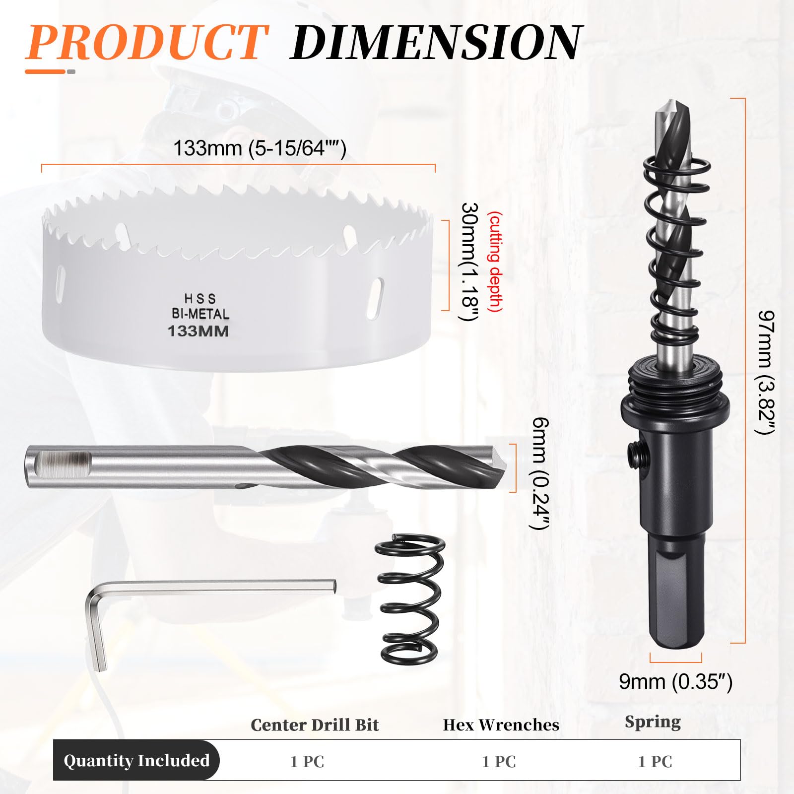 METALLIXITY Bi-Metal Hole Saw 5-15/64", M42 HSS Circular Head 133mm Hole Cutter with Center Drill Bit - Image 2