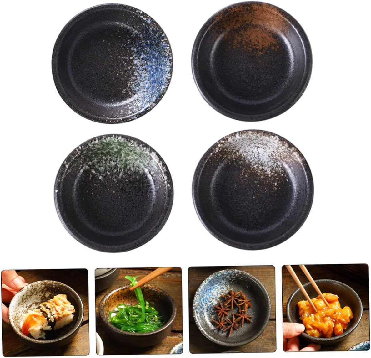 Zerodeko 4pcs Ceramic Sauce Plate Set Multi-function Dipping Sauce Dishes for Mustard Vinegar Oil Chili