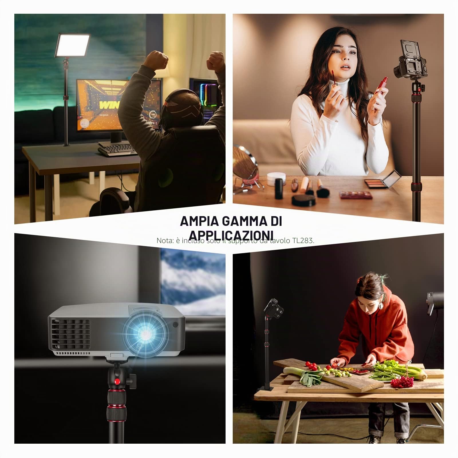 NEEWER Stand Estensibile da Tavolo con 1/4” Testa a Sfera, 43-102cm Regolabile Cavalletto con 1/4” Vite Adattatore & Morsetto-C per Reflex Digitali Luci Anulari Streaming Vlog, Massima Portata 3kg