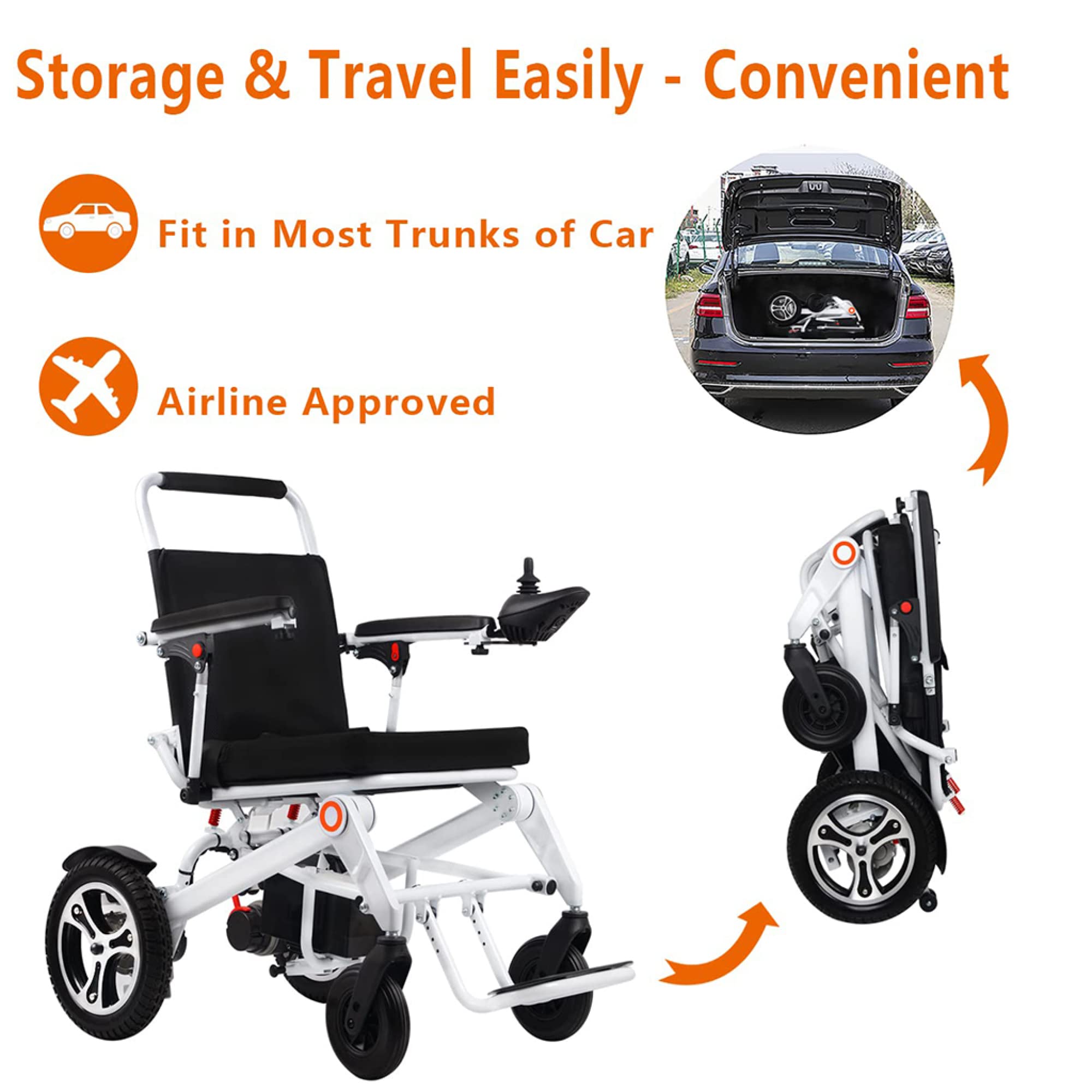 Carrozzine Carrozzine elettriche Portatili - Carrozzina elettrica Pieghevole in Alluminio Leggero con Motori potenti, Durata 20 km, Omologata per Le compagnie aeree
