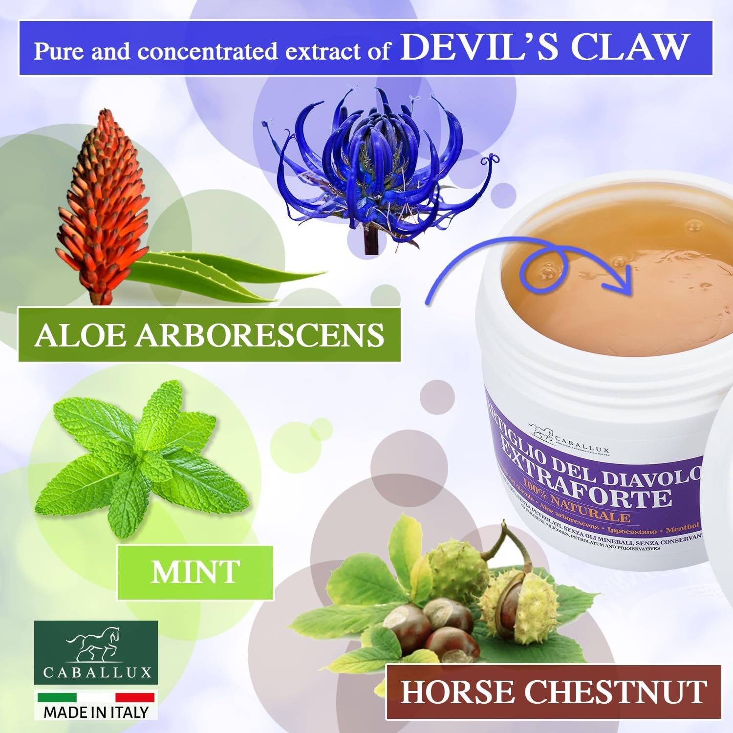 Devil's Claw Strong Gel 100% Natural - Enriched with Italian Aloe Arborescens, Horse Chestnut, Menthol for Muscles and Joints - 17 Oz