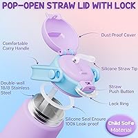 Vista 4 de Fimibuke Botella de agua aislada para niños con tapa de popote y asa, 14 onzas, sin BPA, vaso de metal de acero inoxidable 188 a prueba de fugas