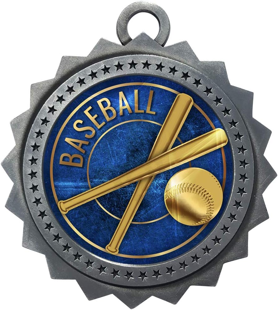 10 PK of Baseball Silver Medals Trophy Award with Neck Ribbons D03-EG10