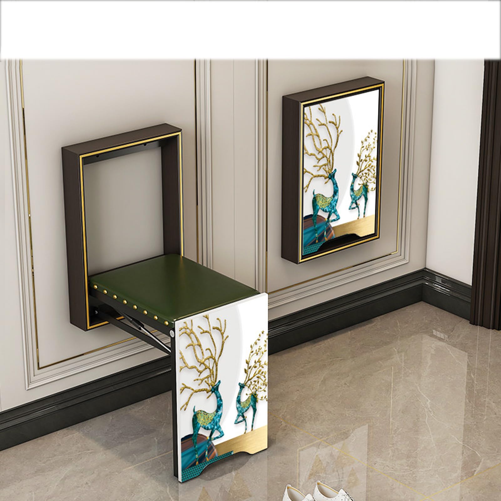 Tabouret pliant mural en bois blanc pliable pour entrée