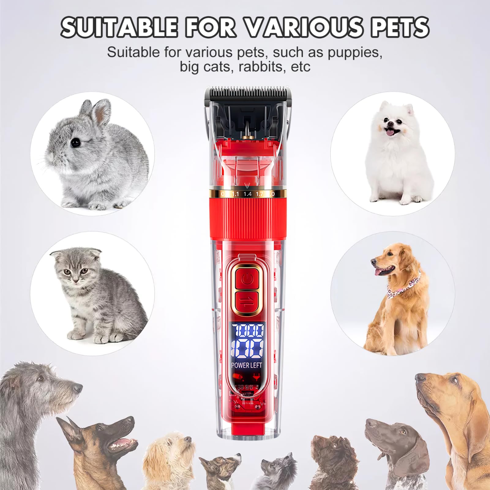 Tondeuse à Poils de Chien sans Fil Rechargeable 1 Set Rouge