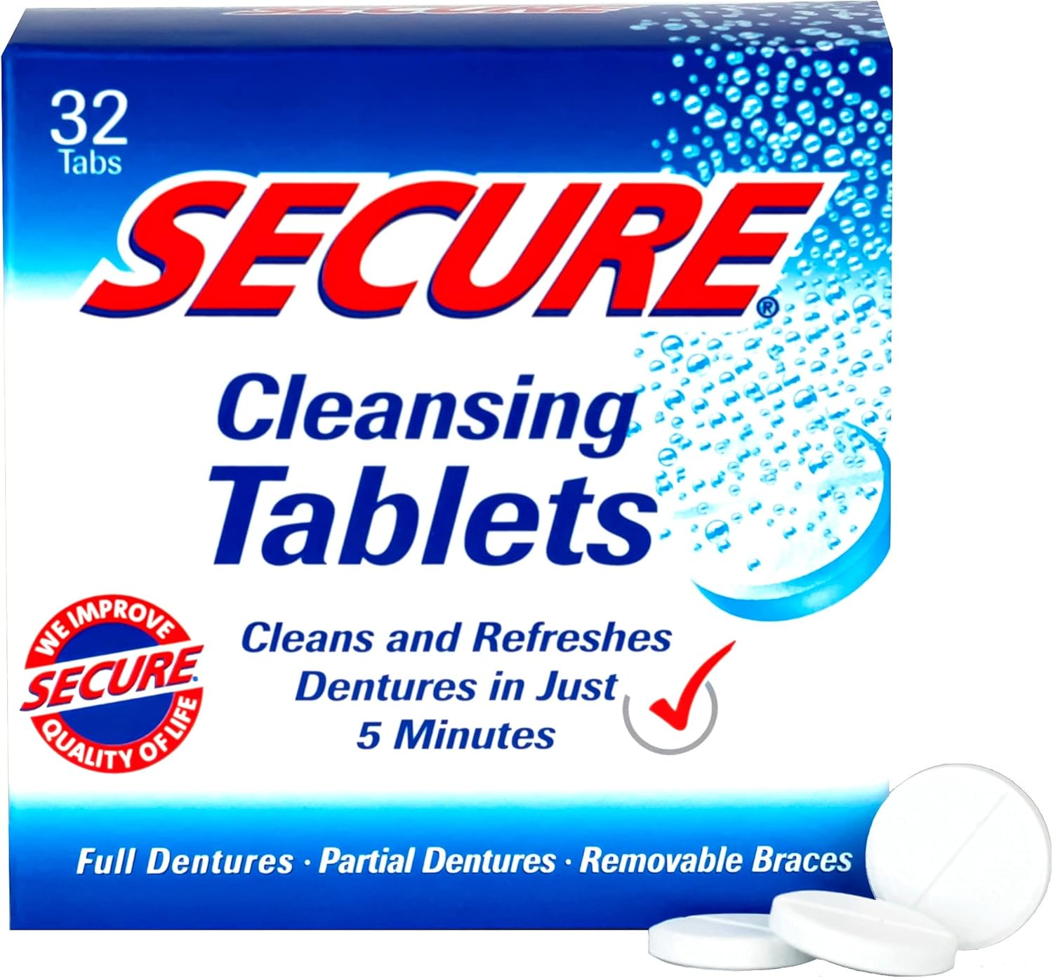 Secure Denture Cleansing Tablets 32 ea (Pack of 5)