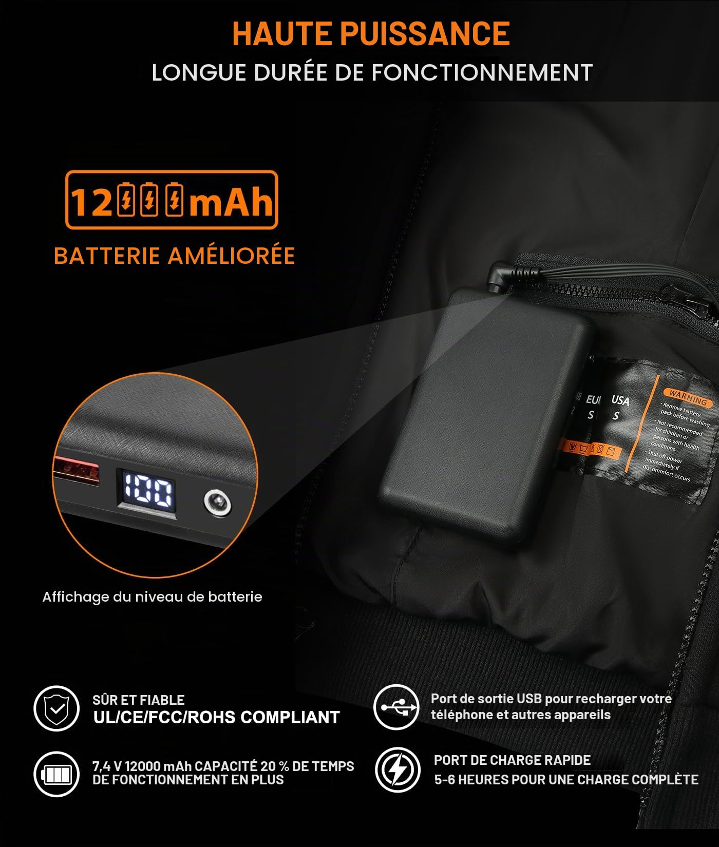 Sweat Chauffant Femme avec Batterie 7,4 V 16000 mAh Manteau Chauffant Femme Pull Chauffant Vetement Chauffant avec 3 Niveaux de Température