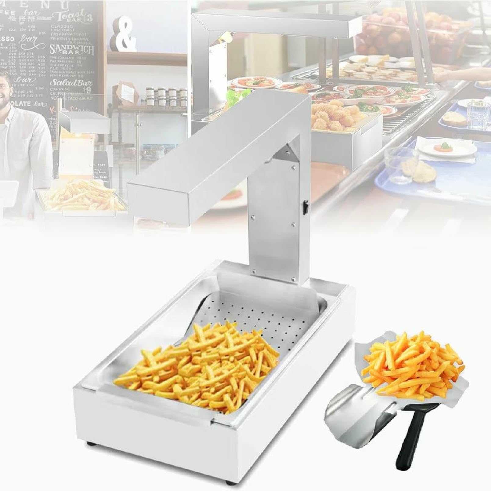 JKJZSALJ Commercial Food Warmer With Removable Drain Tray - Countertop Heat Lamp For Fries, Churros, And Fried Foods