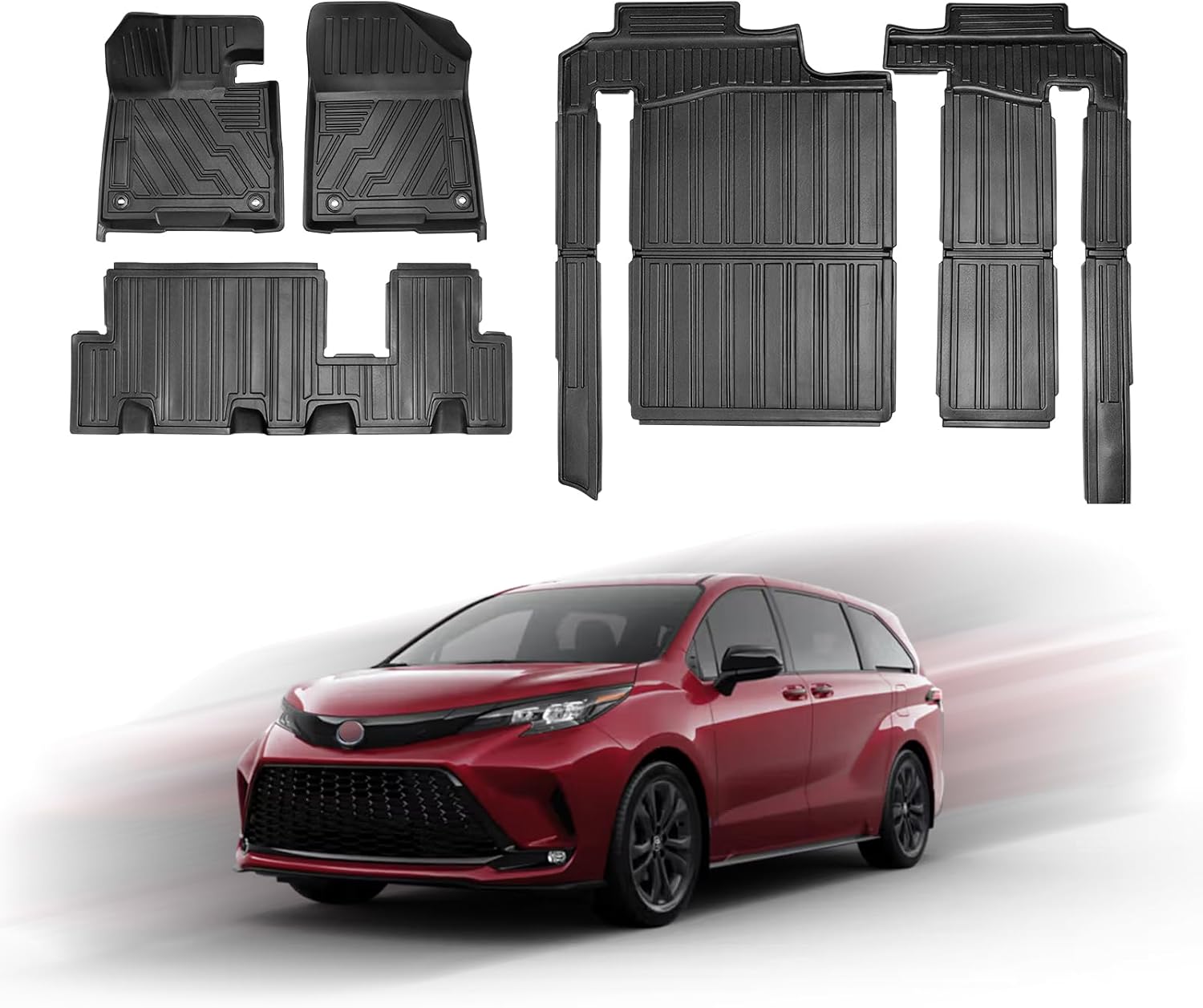 Floor Mat 3 Rows Liner Fit for Toyota Sienna 8 Seat 2021-2024 2025 2026,TPE All Weather Custom Floor Liner for Sienna Accessories 2026 2025 2024 2023 2022 2021 1st, 2nd and 3rd Row(8 Passenger Model)