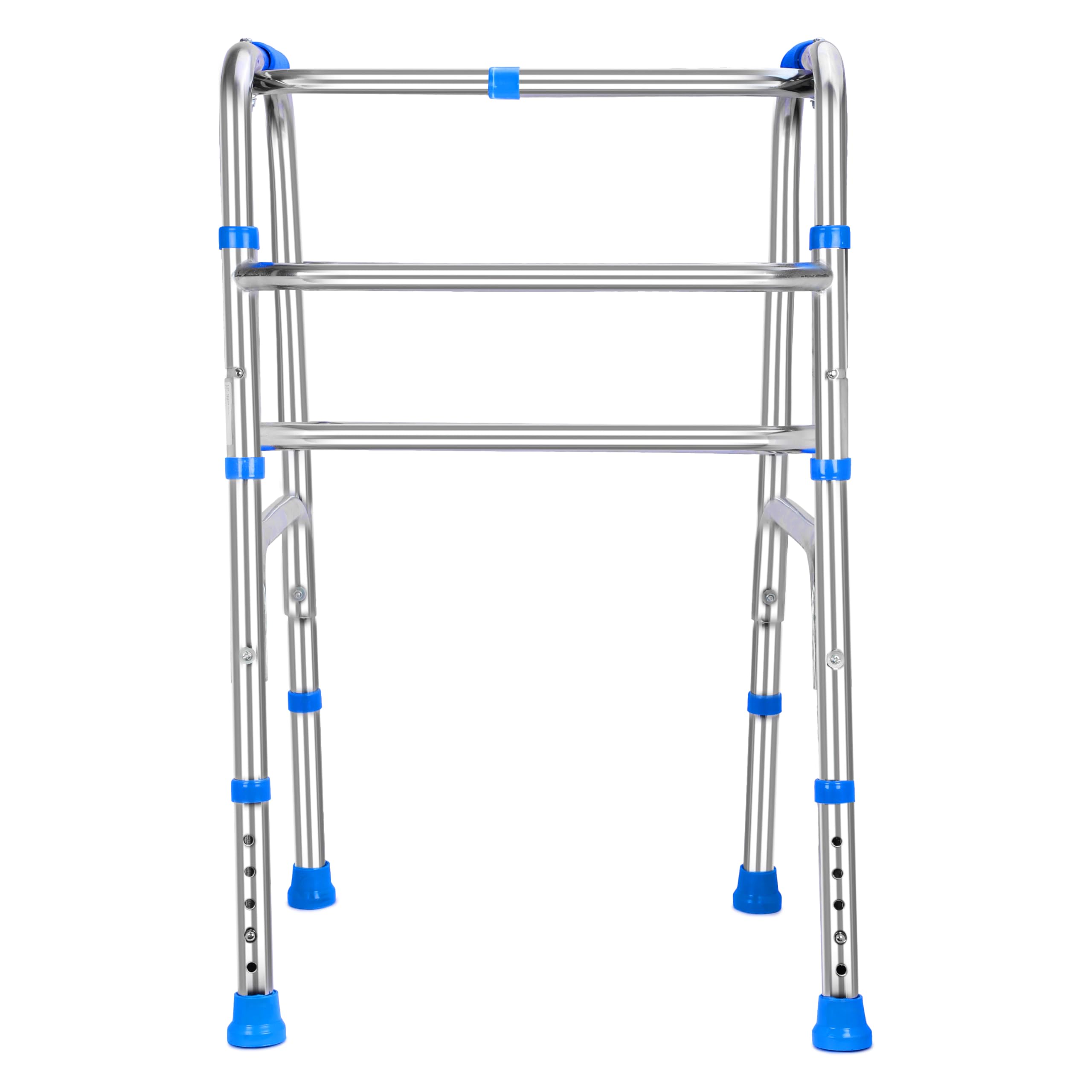 iWalk MS Height Adjustable & Double Bar Folding Walker for Adults, Old people, Senior Citizens and Injured | Heavy Duty | Made in India (Mirror Chrome)