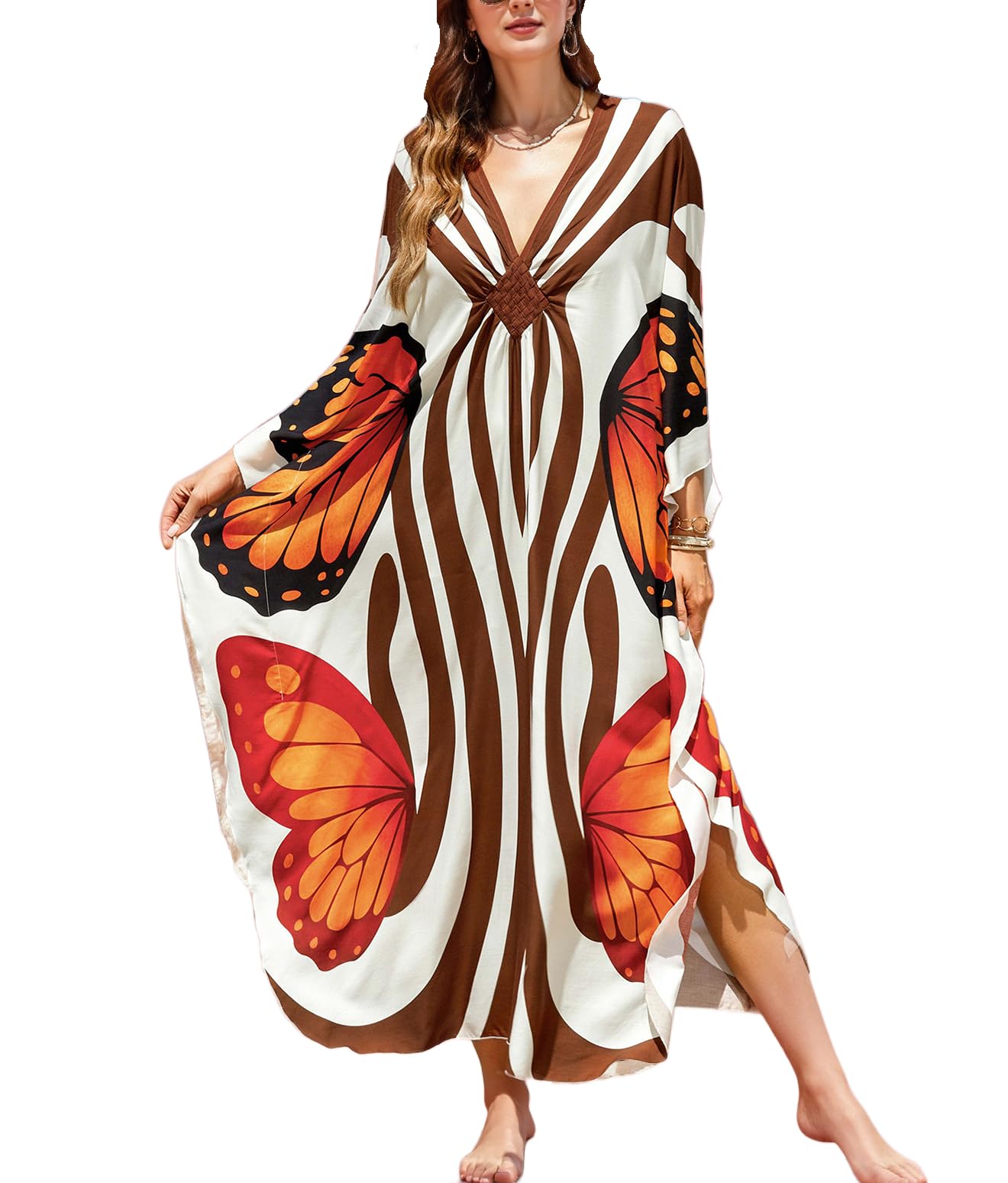 Kaftan Dresses for Women Plus Size Caftan Swimsuit Cover Up Boho Beach Dress with Batwing Sleeves
