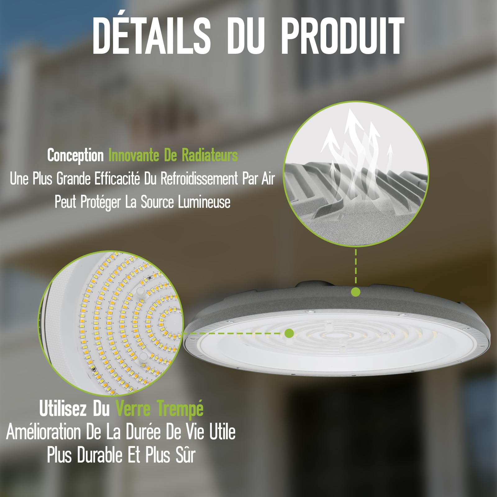 Maxled, Light is Led! LED High Bay 100W Spot LED pour Hall 10000LM Luminaire Étanche pour Hall 3CCT 3000K/4000K/6500K Lampe UFO IP65 Éclairage de Hall Angle de Rayonnement 90º Lampe Industrielle