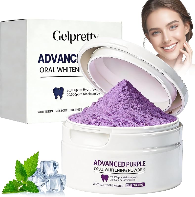 50g Polvere Sbiancante per Denti, Polvere Sbiancante Denti Immediato, Usato per pulire i respirare fresco, rimozione Delle Macchie Profonde (viola)