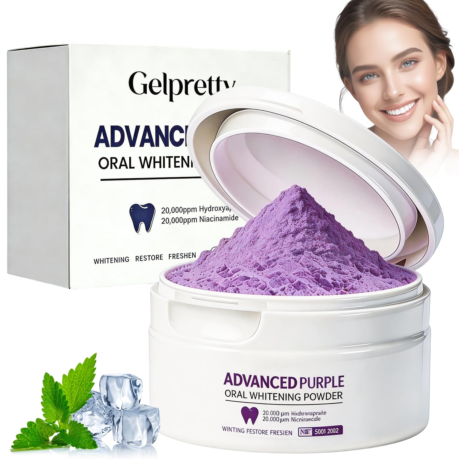 50g Polvere Sbiancante per Denti, Polvere Sbiancante Denti Immediato, Usato per pulire i respirare fresco, rimozione Delle Macchie Profonde (viola) - 2