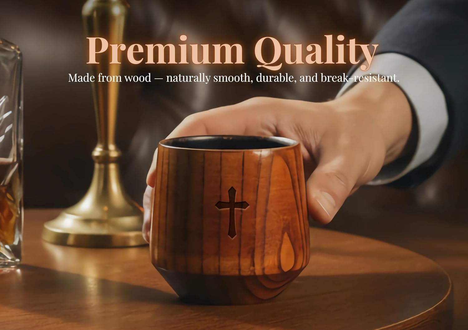 Onebttl Christian Gifts for Men, Charred Wooden Bourbon Drinking Glass, Cool Bourbon Gifts for Men - Wooden Old Fashioned Glass, Great Whiskey Gifts for Men, Dad, or Brother - Cross
