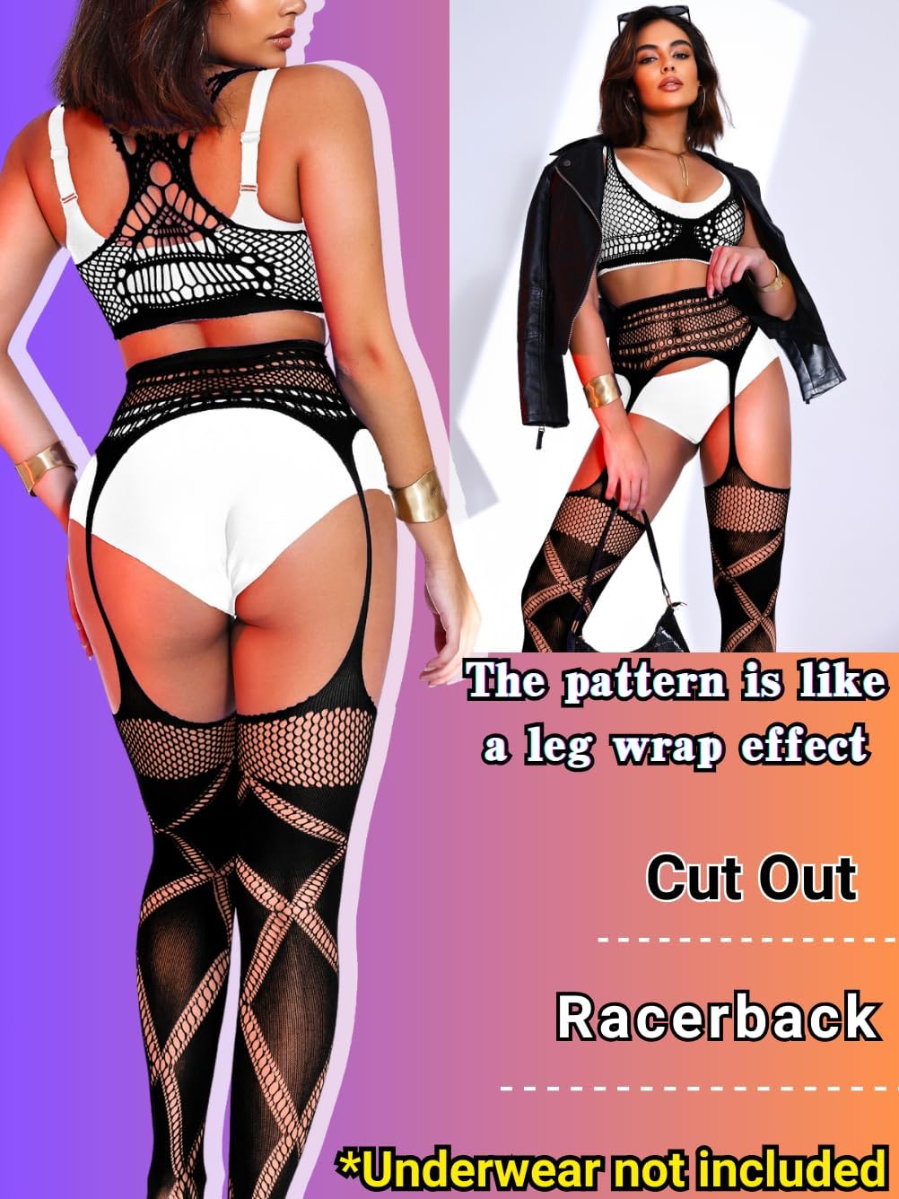 Rave Outfits For Women, Fishnet Bodysuit Glow Party Club, Dancer Stockings Fishnets Lingerie Sheer Jumpsuit Festival - Image 3