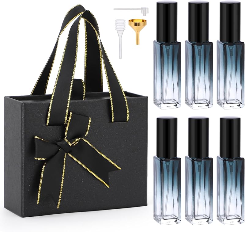 Frascos de Perfume Segbeauty de Vidro Recarregáveis, Pacote com 6 de 10 mL com Estojo Preto