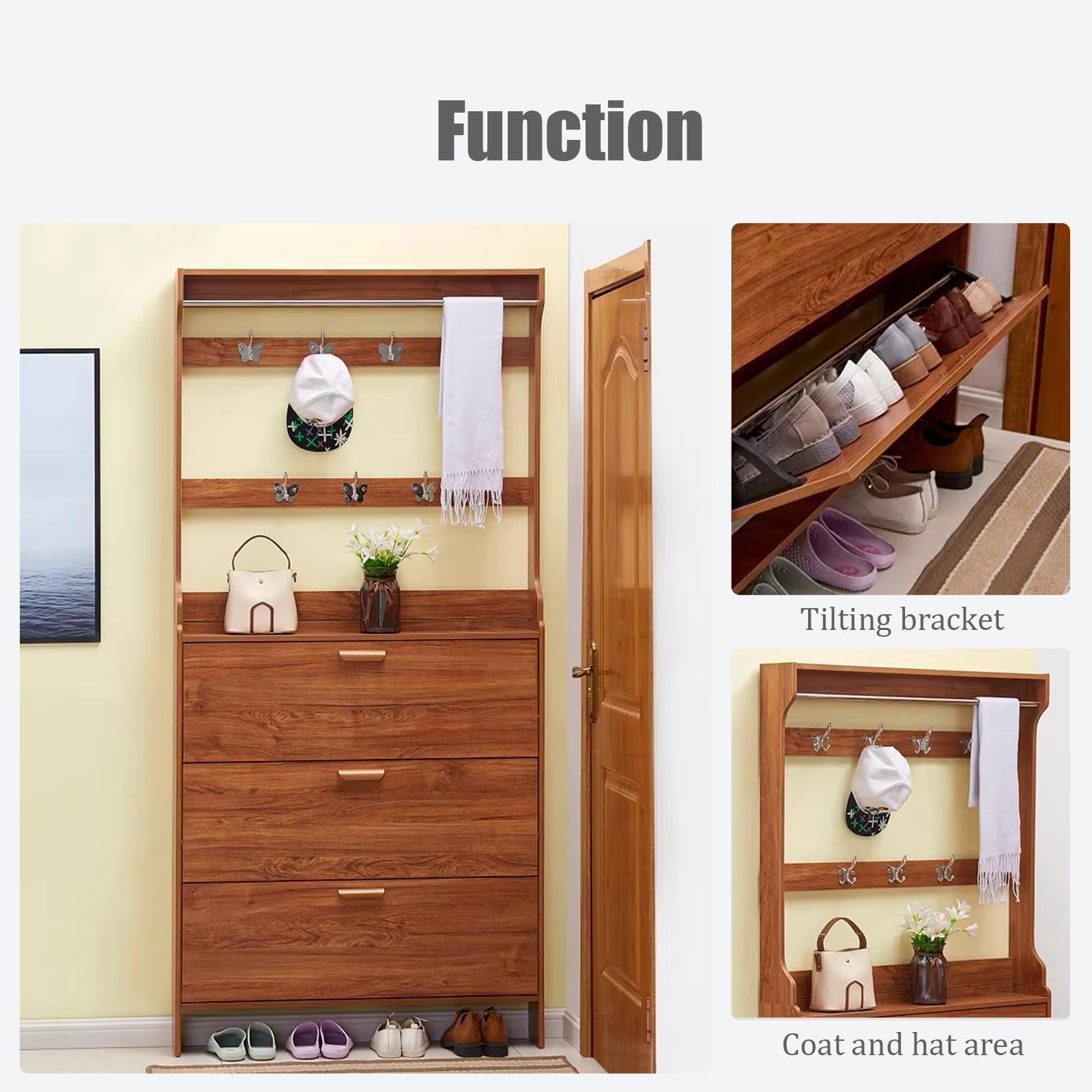 Meuble d'entrée vestiaire, Console avec rangement à chaussures, pour Manteaux, Chapeaux, Sacs, pour Entrée(19.7x6.7x82.7in)