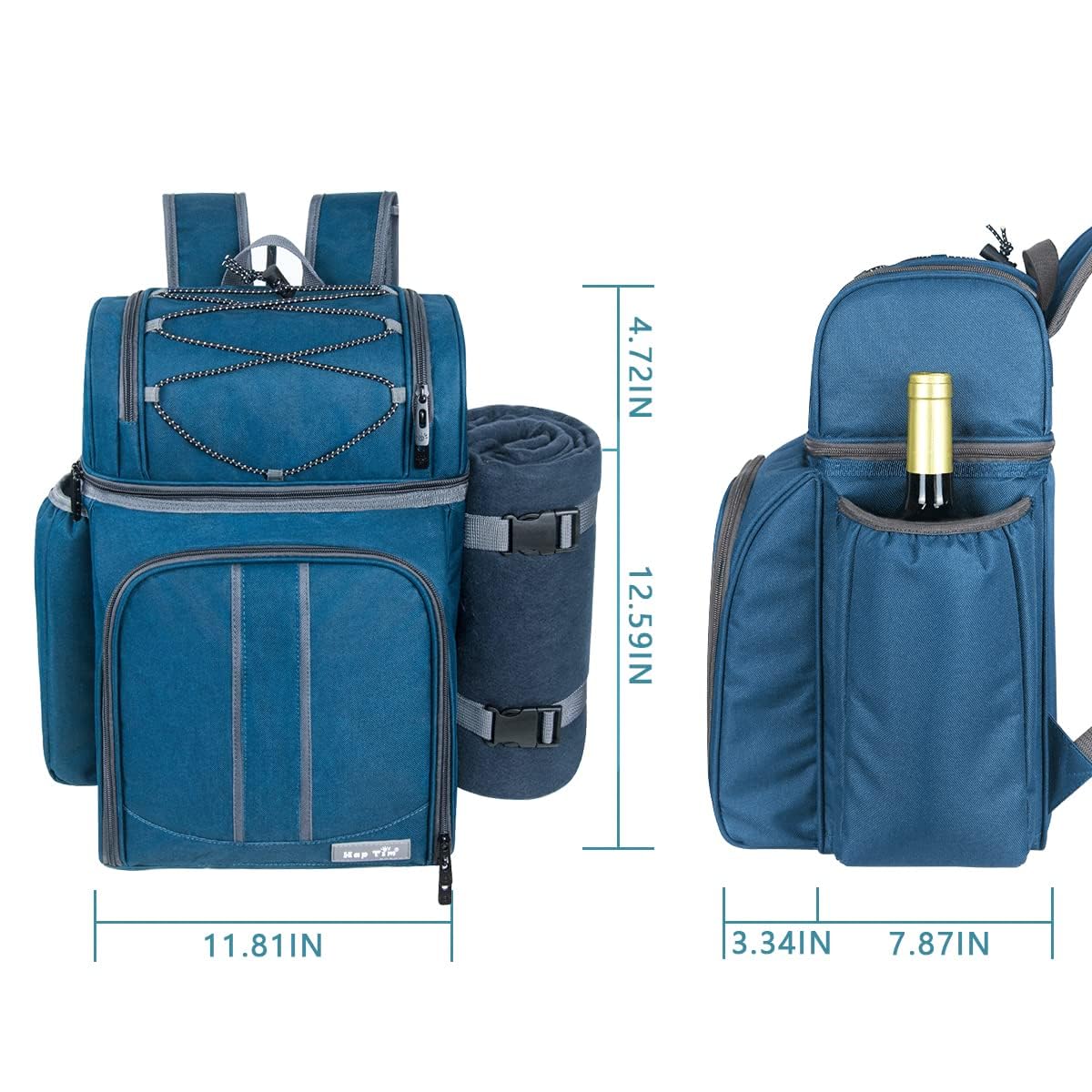 Hap Tim Picknick-Rucksack-Kühler für 2 Personen mit isolierter auslaufsicherer Kühltasche, Weinhalter, Fleece-Decke, Besteck-Set, perfekt für Strand, Tagesreisen, Wandern, Camping,(EU-36083-BL2)…