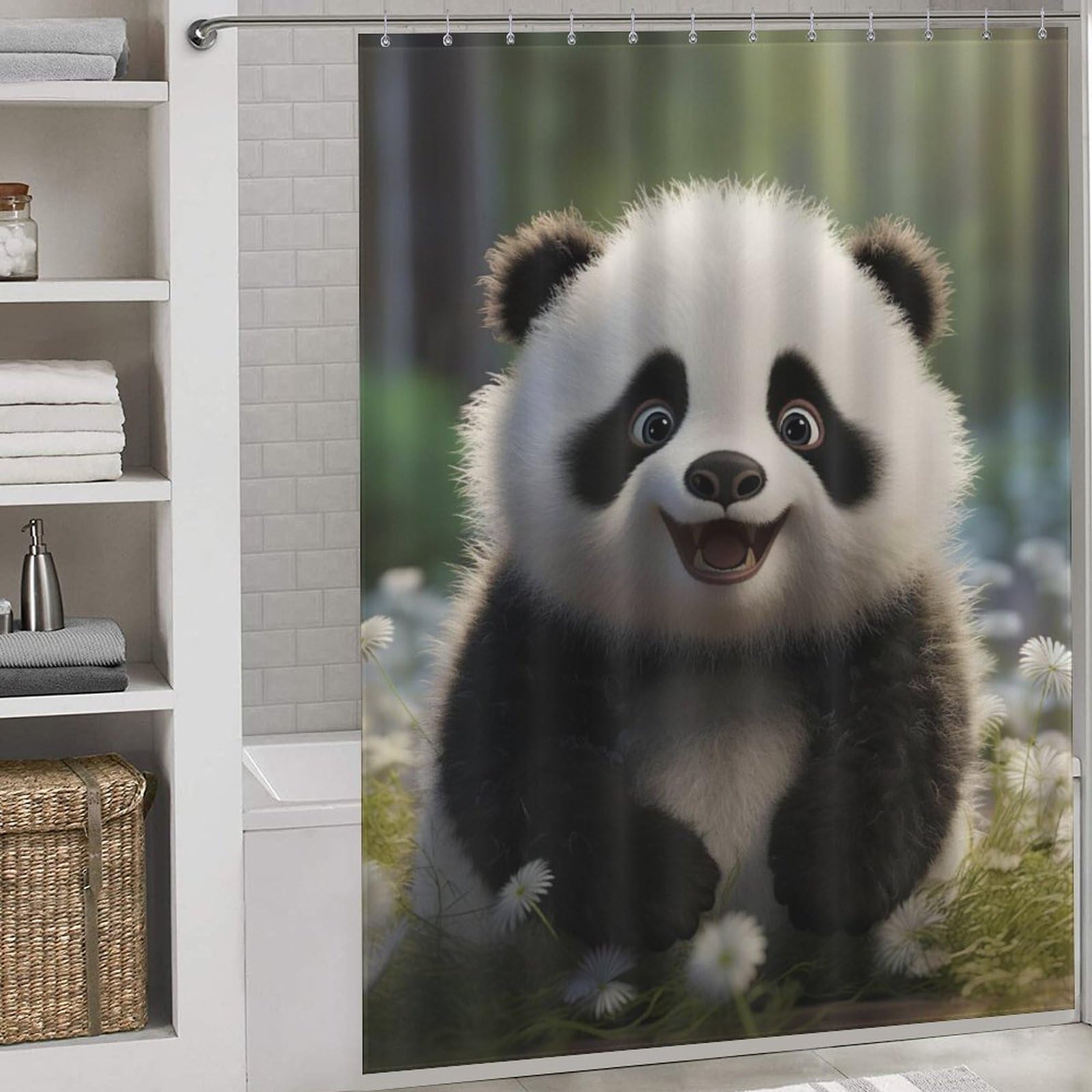 Rideau de douche panda en tissu polyester haut de gamme lavable de 168x183cm