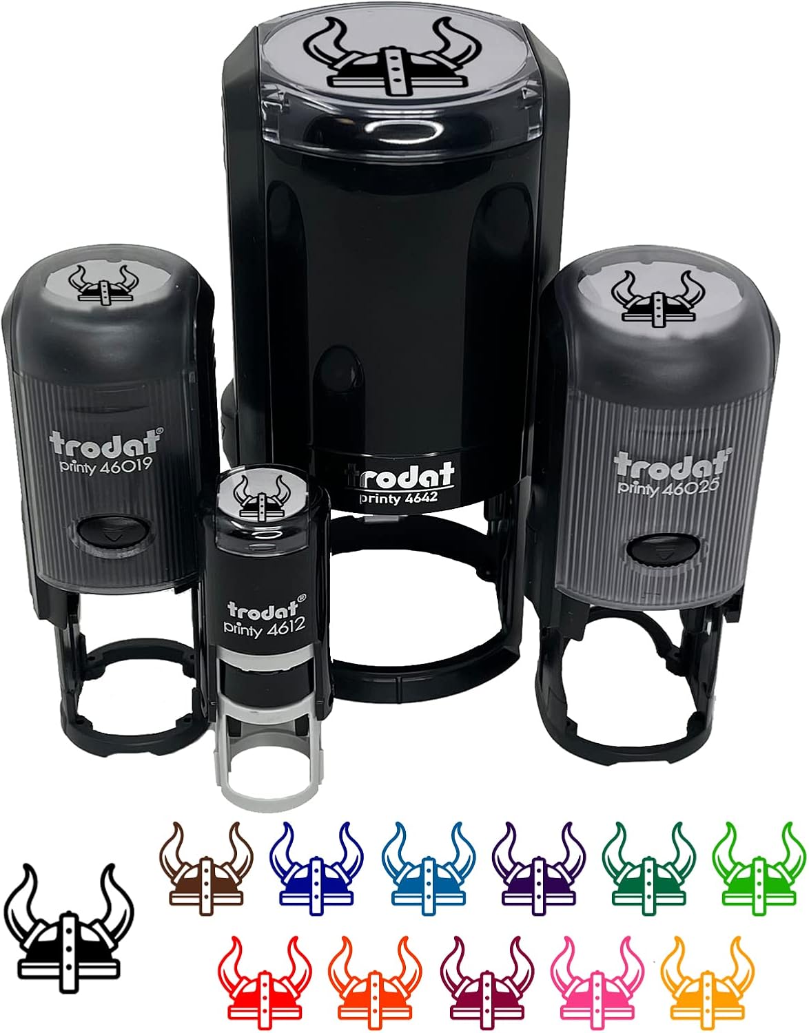 Viking Horned Helmet Self-Inking Rubber Stamp Ink Stamper for Stamping Crafting Planners - 1-1/2 Inch Large - Blue Ink