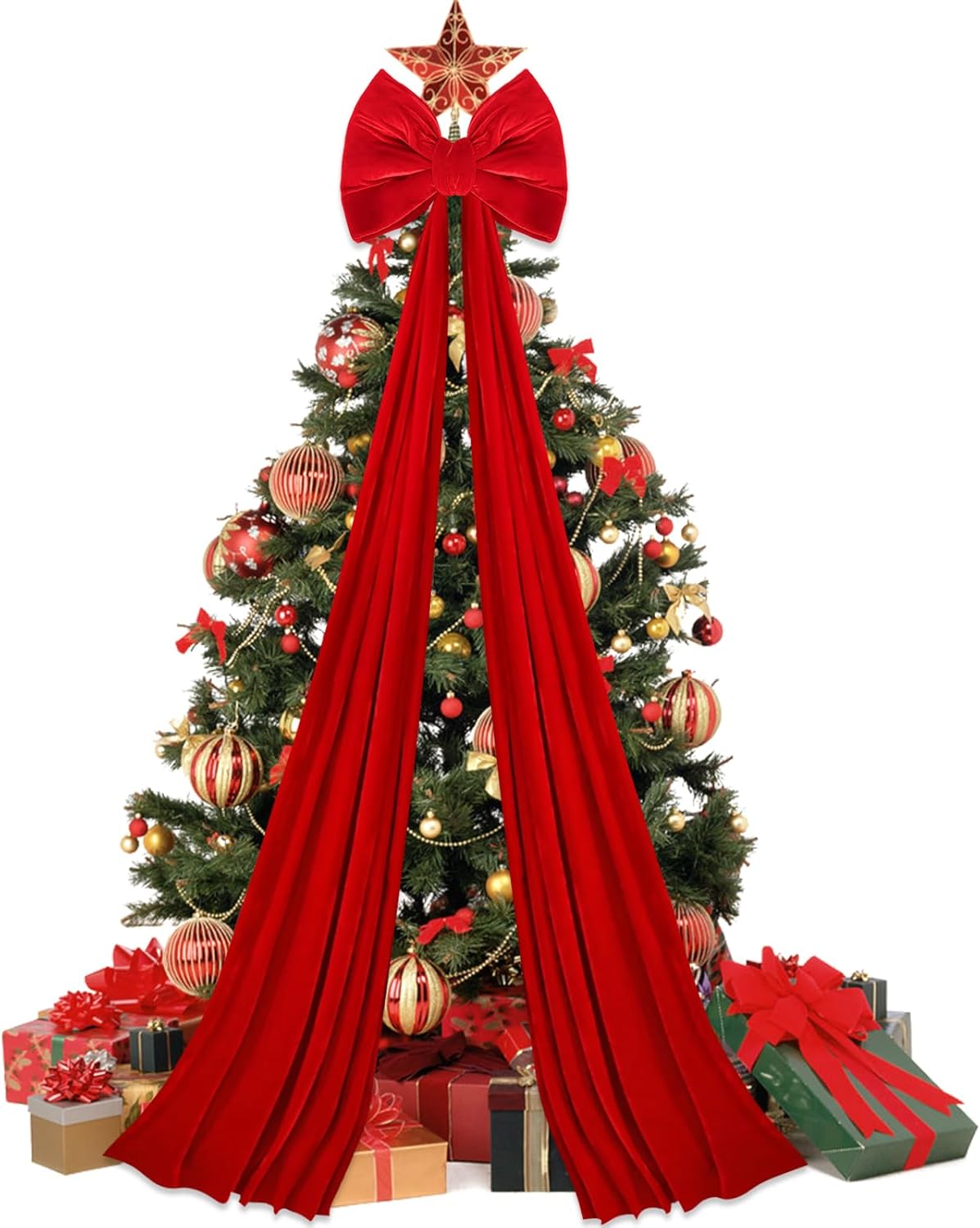 Extra Large Christmas Tree Topper Bows 78.7 x 15.7 Giant Bow Red Velvet Bow with Long Streamers for Tree Front Door Patio Outdoor Christmas Decorations(Red)