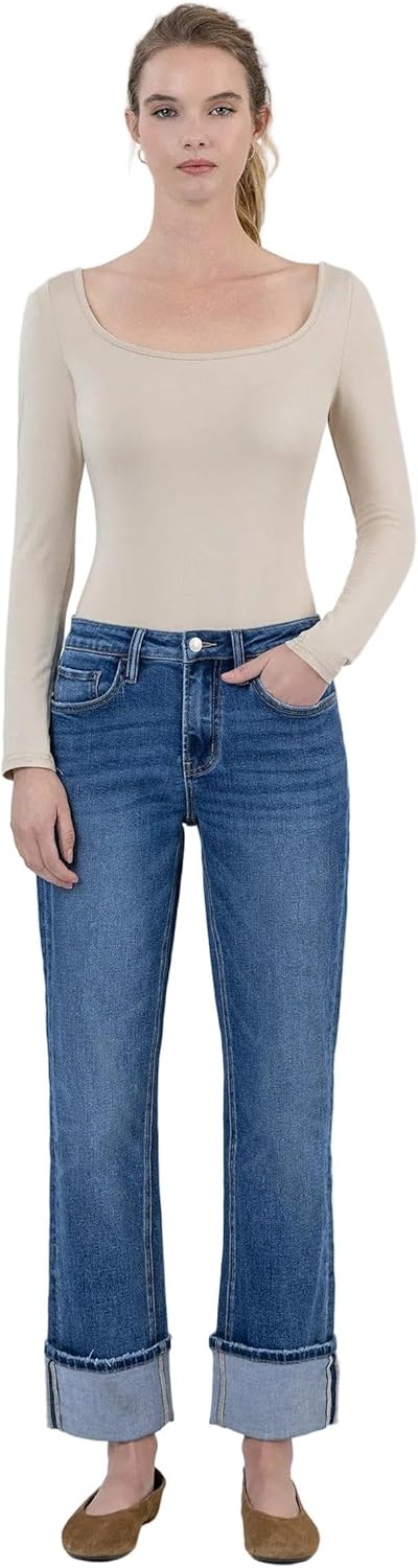 Vervet - High Rise Ankle Straight Jeans with 4" Single Cuff (28" Inseam) - Benefactor Wash - LV1608 - Includes Official Tag