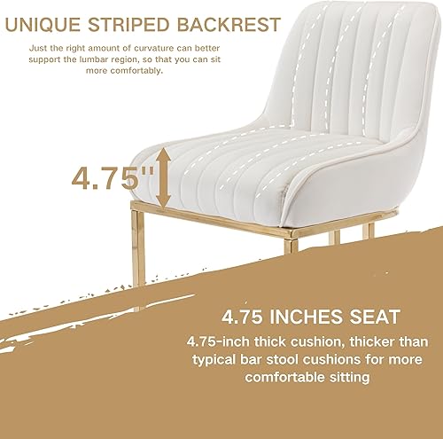 Miniatura 5 de Juego de 2 taburetes de bar de terciopelo beige de 26 pulgadas, modernos taburetes de mostrador con respaldo/patas doradas, sillas de bar tapizadas,