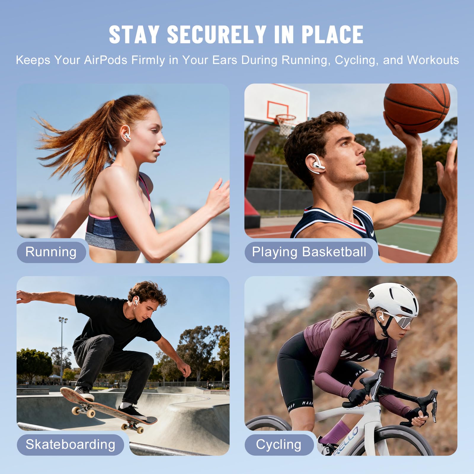 2 Pairs Ear Hooks Compatible with AirPods Pro 3/2/1, AirPods 1/2/3, [M & L Size Pairs] Upgraded Full Button Access Ear Hooks for AirPods 1, 2, 3, 4,Pro, Pro 2, Pro 3 - White