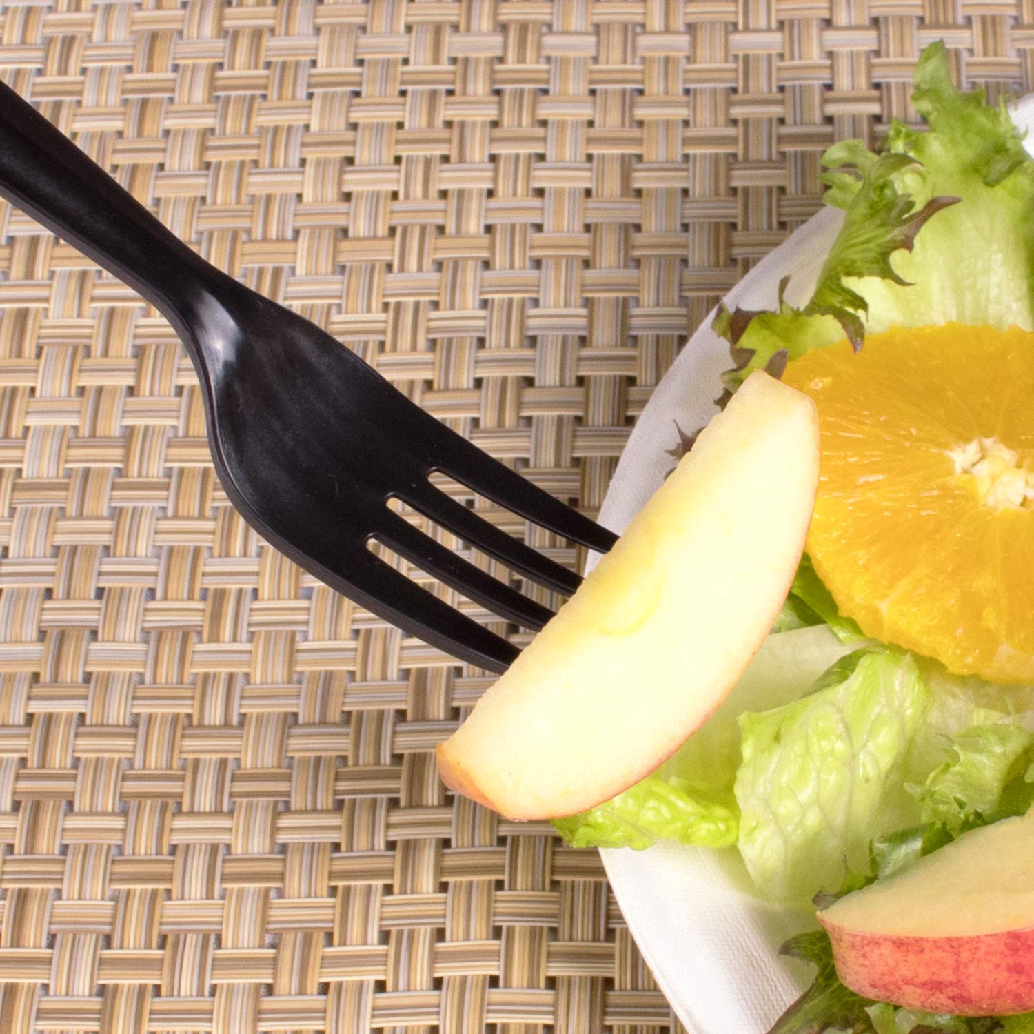 Karat [250 ct] Medium Weight Wrapped Black Plastic Cutlery Pack (Fork/ Knife/ Spoon with Salt & Pepper, Napkin) U2202B