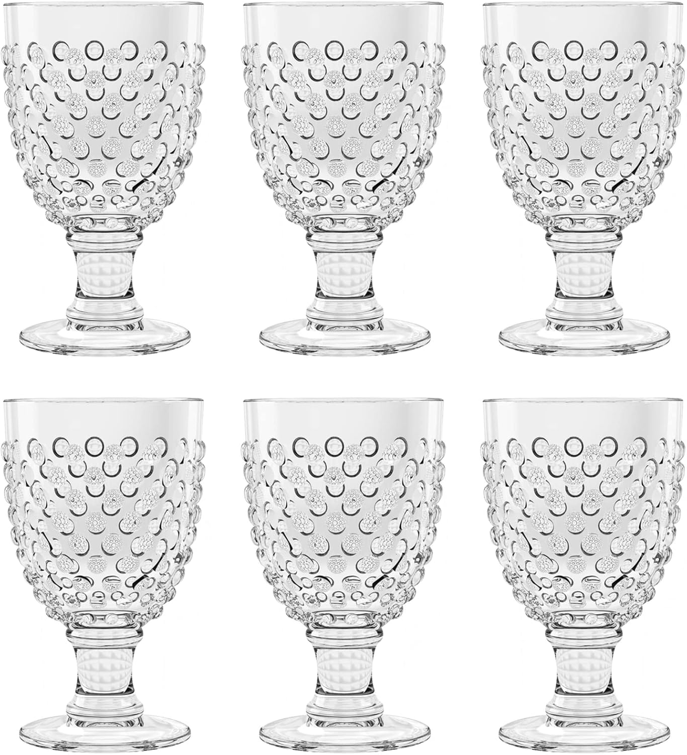 TarHong Abode Homewares Hobnail 17 oz Durable Acrylic Wine Glasses, Shatter-Resistant and Dishwasher-Safe Indoor/Outdoor Drinkware, Glass for Wine, Sangria, and Spritzers - Clear - Set of 6
