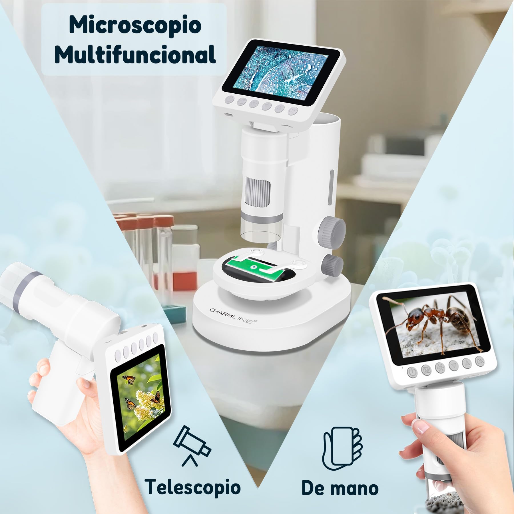 Microscopio para Niños, Principiantes y Adultos,Microscopio Infantil Portátil Que Puede Hacer Fotos y Vídeos,Experimentos para Niños a Partir de 6 Años,Regalo Infantil Ideal,con Tarjeta SD