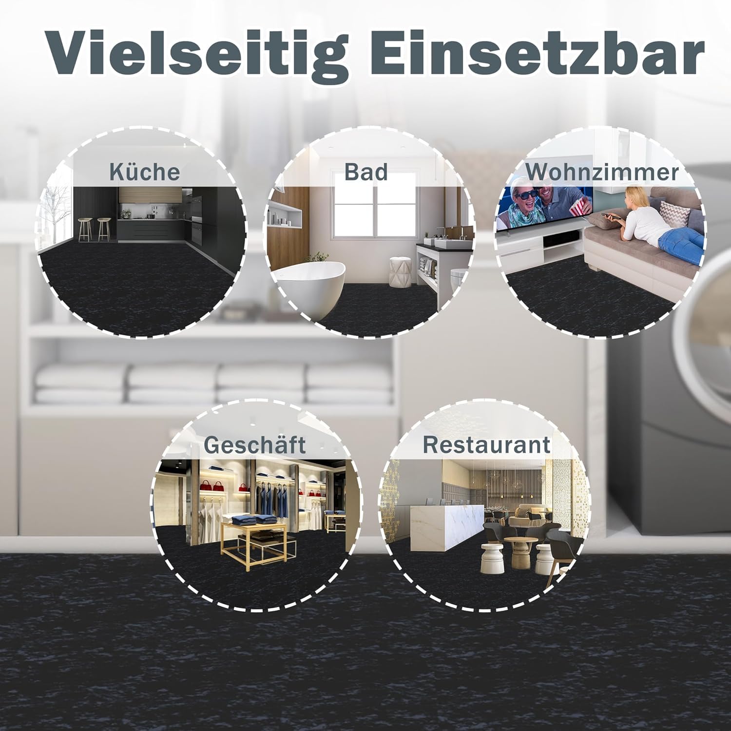ACXIN Piastrelle autoadesive in vinile in PVC, effetto piastrelle, impermeabili, resistenti, antiscivolo, per cucina, bagno, soggiorno, ristrutturazione, effetto marmo nero, 5 m², set da 54 pezzi