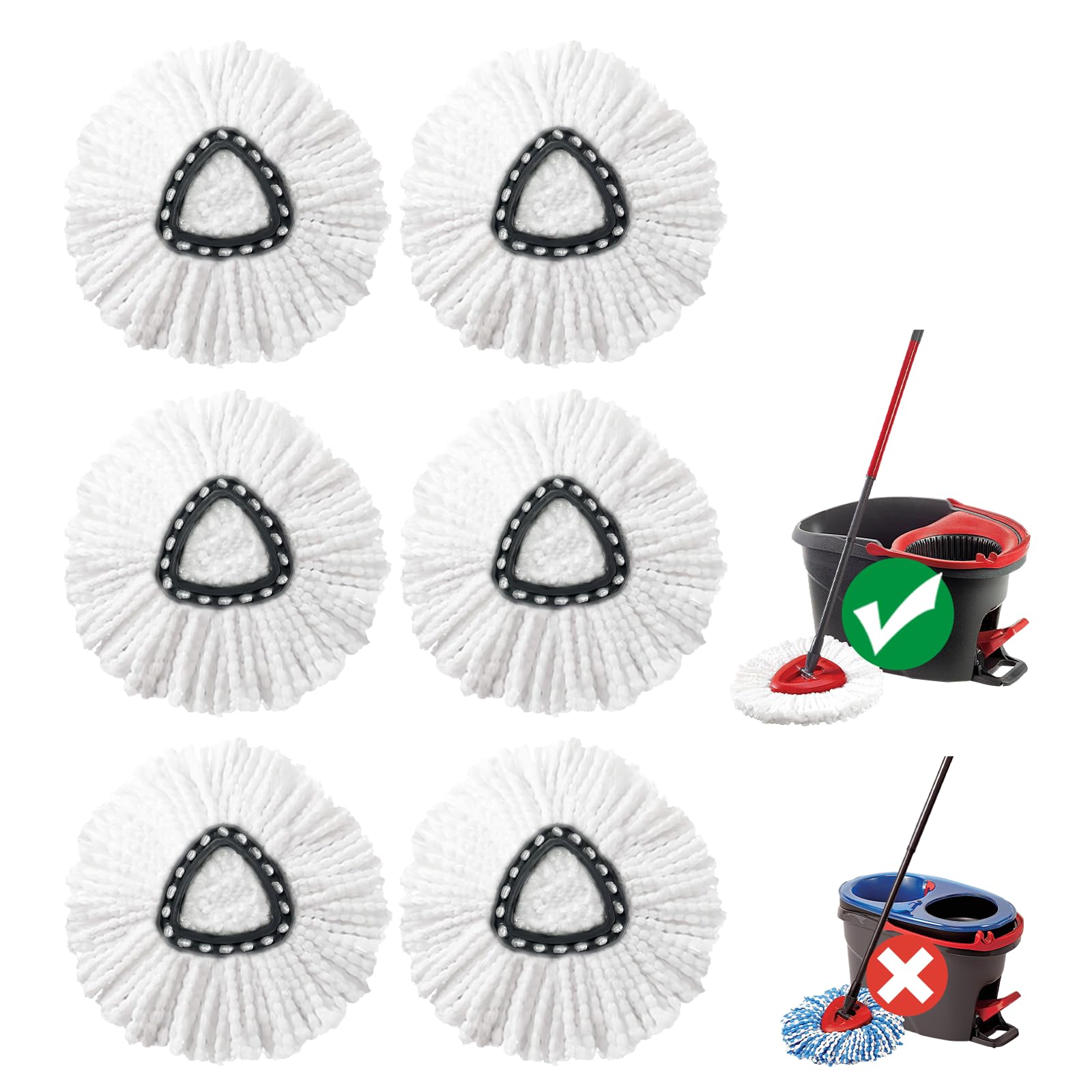 Mop Replace Head, 6 Pack Spin Mop Replacement Head for Ocedar Easywring 1-Tank System, Easy Cleaning, Microfiber, Machine Washable