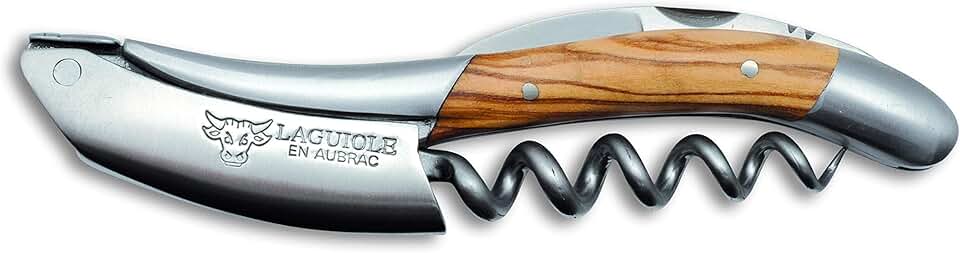 Laguiole En Aubrac Sommelier Waiter's Corkscrew, Olivewood Handle, Wine Opener With Foil Cutter &amp; Bottle Opener, Brushed Bolster