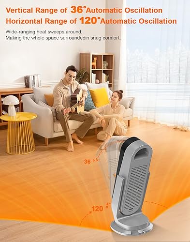 Miniatura 3 de MORFY Calentador de espacio para uso en interiores, calentamiento rápido de 1500 W con termostato, oscilación automática con un rango vertical de 36