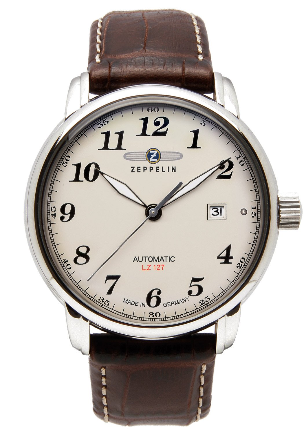 Zeppelin Men's Analogue Automatic Watch 76565 with brown leather strap and beige dial