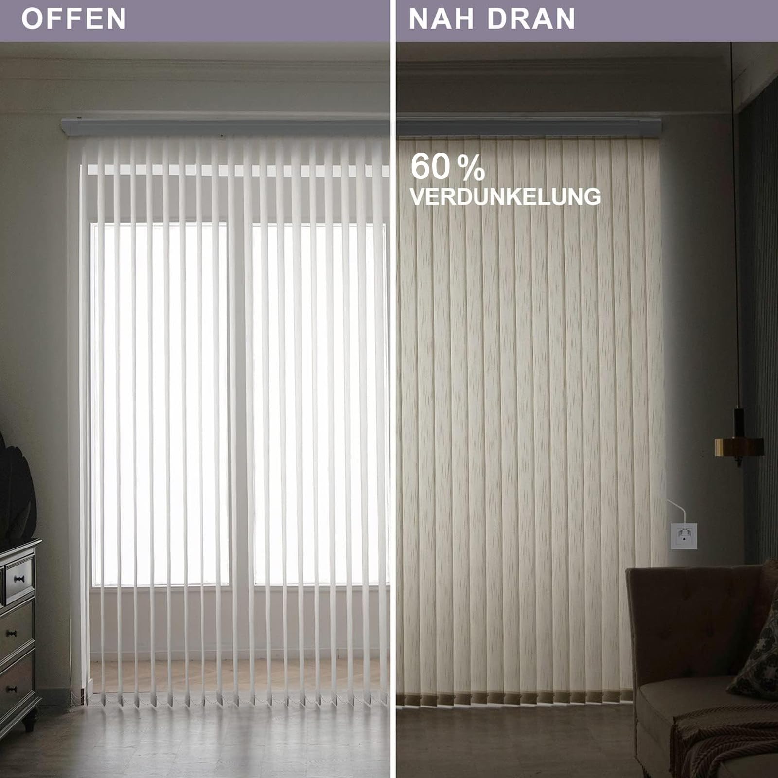 Cortina Lamas Verticales Translúcida,Persianas Opacas 60%,Cortina de Protección Solar y Privacidad para Balcón Puertas y Ventanas,con Accesorios,Personalizable,Ancho×Alto (90cm x 110cm)