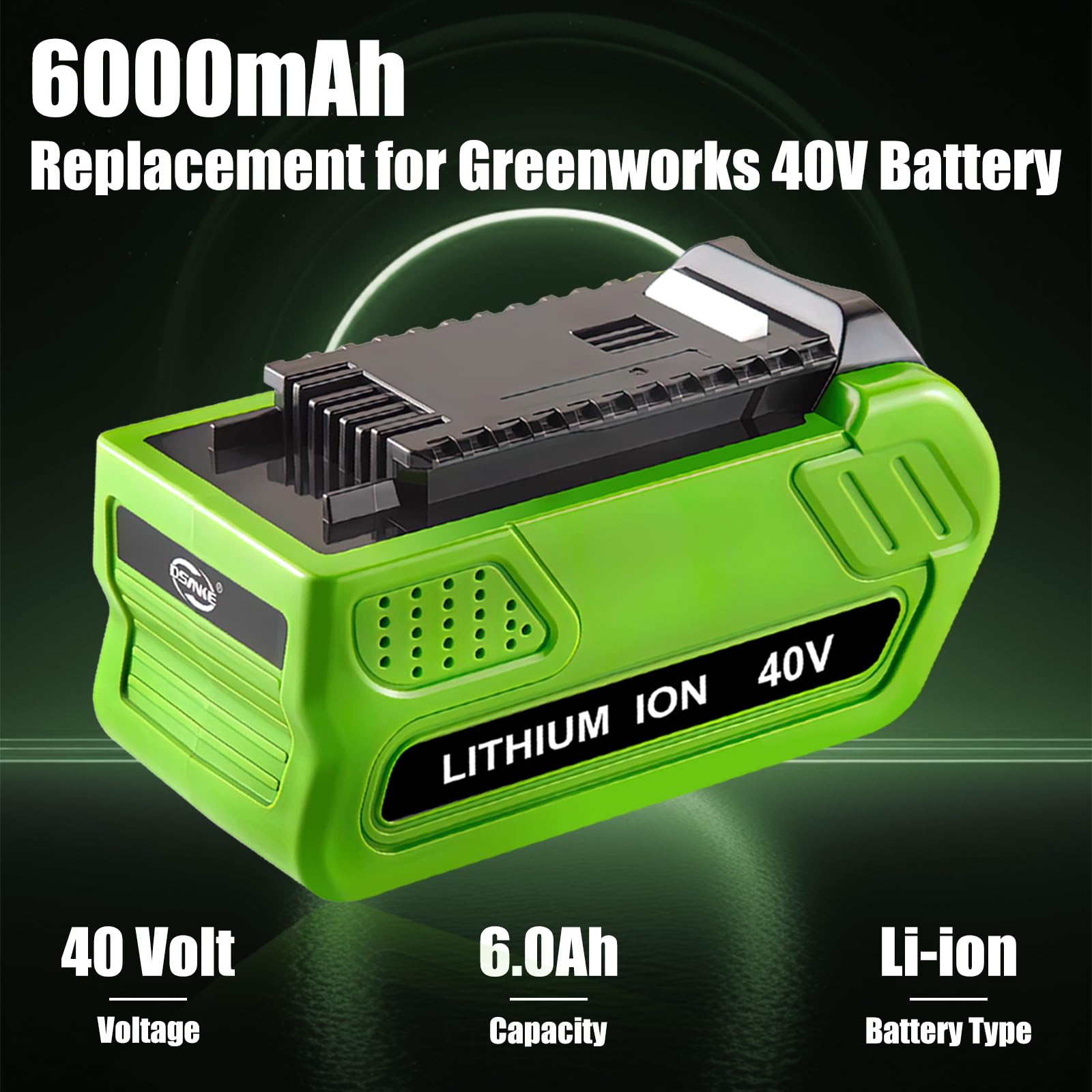 40V 6.0Ah Replacement for Greenworks 40V Battery Lithium Ion 29252 20202 22262 25312 25322 20642 22272 27062 21242 Compatible with GreenWorks G-MAX Battery 40 Volt Cordless Chainsaw Tools (Green)