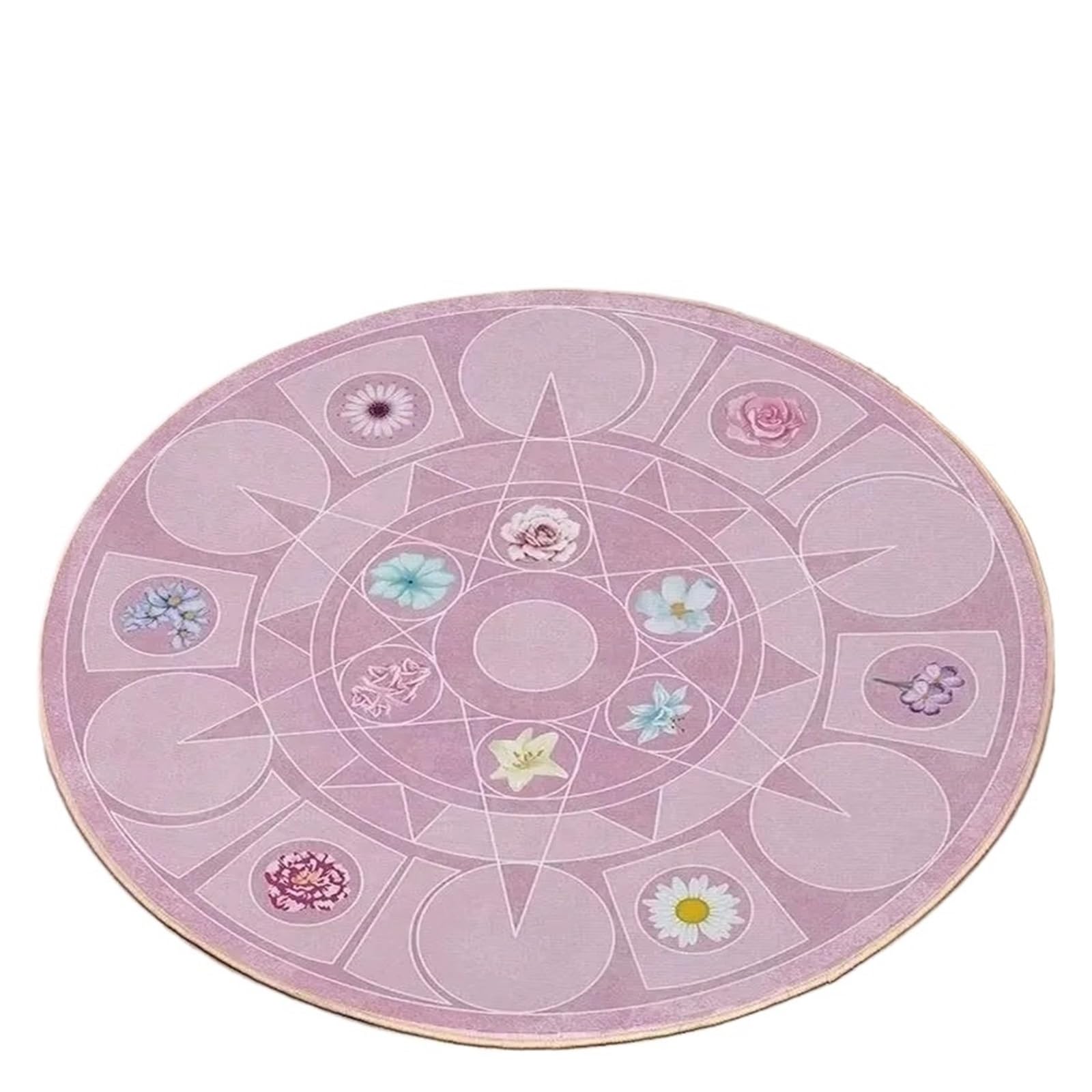 Tapis de salon rond design fleurs tapis de chambre facile à nettoyer